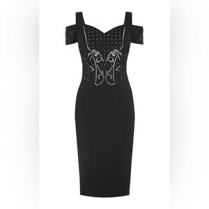 Karen Millen Embellished Bardot Black Off-Shoulder Dress NWT